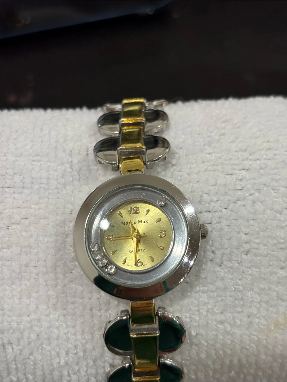 Vintage Marco Max Silver & Gold Tone Ladies Watch, Crystal Accents, New Battery